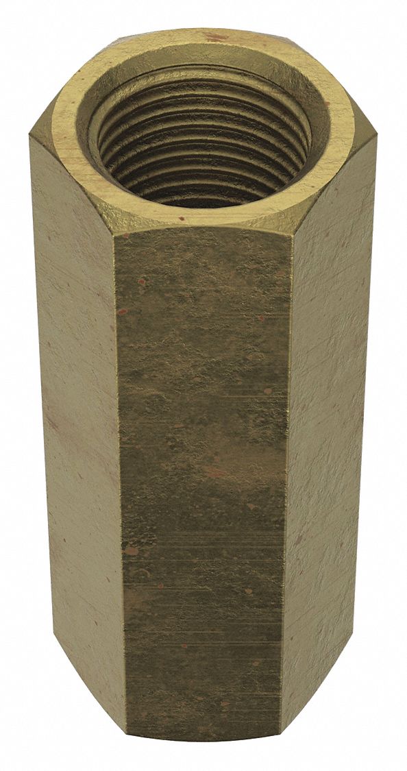 Coupling Nut: Zinc-Plated, Grade 2, Steel, 5/8"-18 Thread, 13/16 in Hex Wd, 2 1/8 in Lg, 5 PK