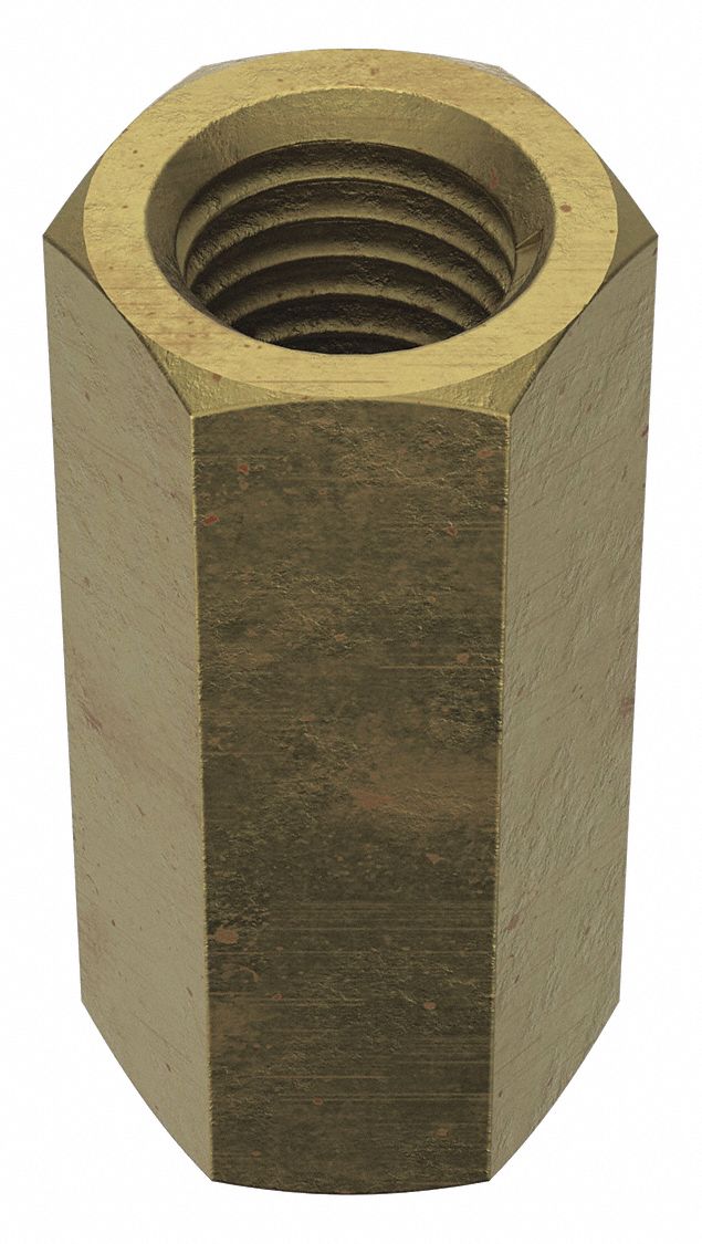 Coupling Nut: Zinc-Plated, Grade 2, Steel, 3/4"-10 Thread, 1 in Hex Wd, 2 1/4 in Lg, 5 PK