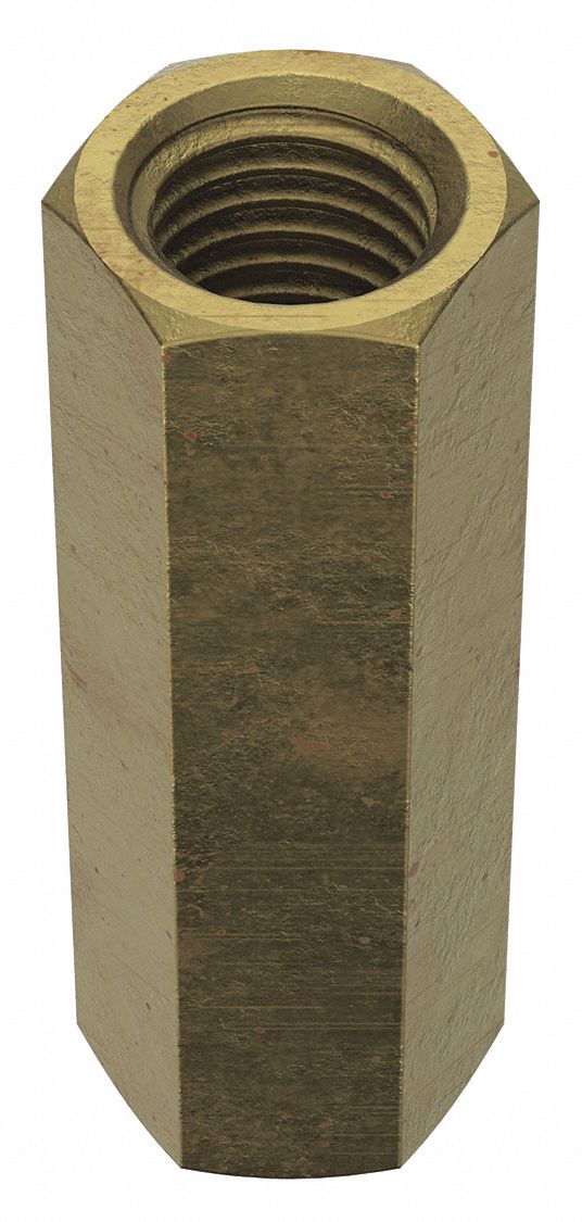 Coupling Nut: Zinc-Plated, Grade 2, Steel, 3/4"-10 Thread, 1 in Hex Wd, 3 in Lg, 2 PK