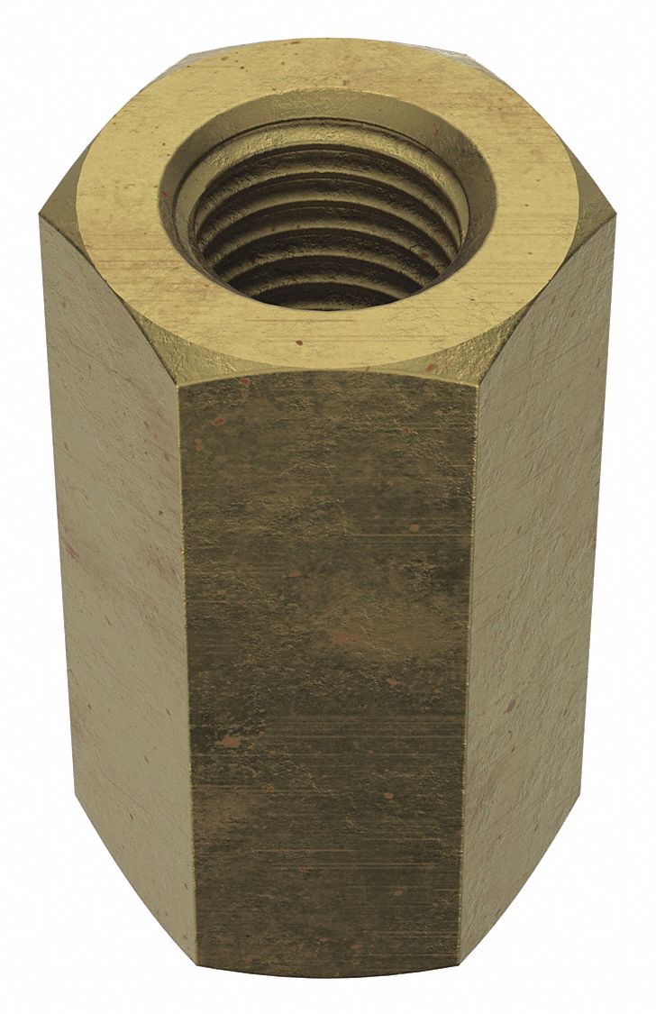 Coupling Nut: Zinc-Plated, Grade 2, Steel, 1"-8 Thread, 1 5/8 in Hex Wd, 3 in Lg, 2 PK