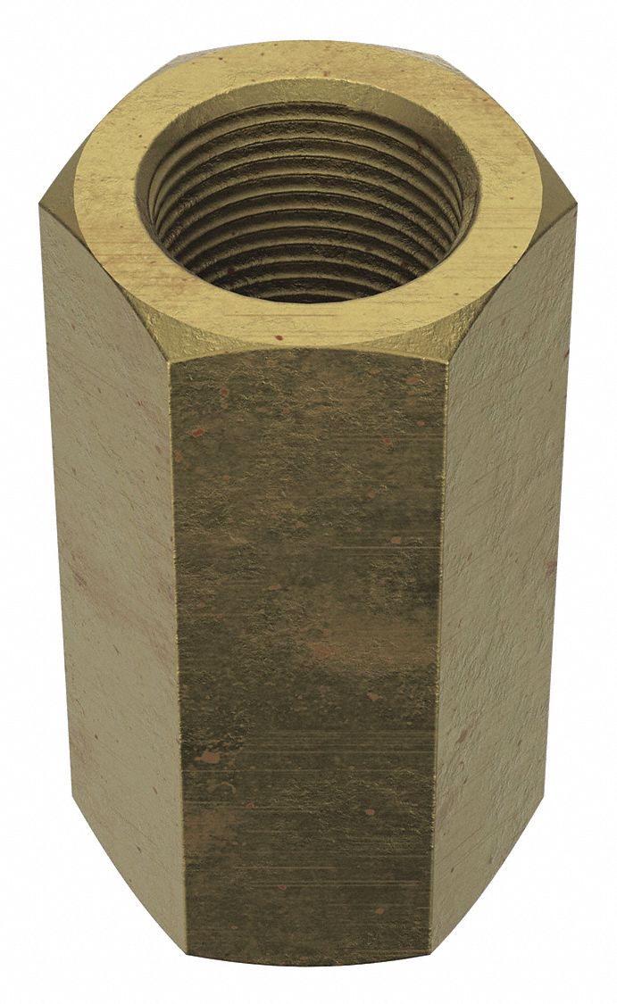 Coupling Nut: Zinc-Plated, Grade 2, Steel, 1"-14 Thread, 1 3/8 in Hex Wd, 2 3/4 in Lg, 2 PK