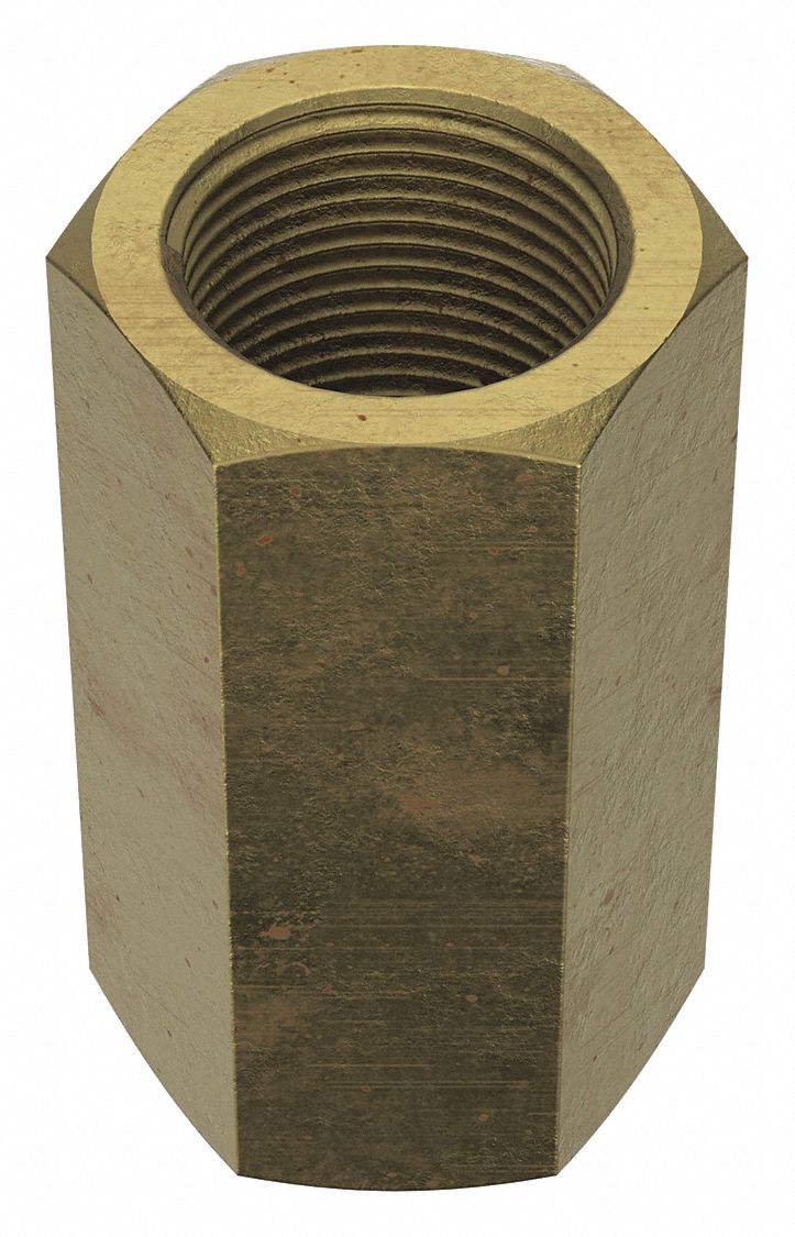 Coupling Nut: Zinc-Plated, Grade 2, Steel, 1 1/4"-12 Thread, 1 5/8 in Hex Wd, 3 in Lg