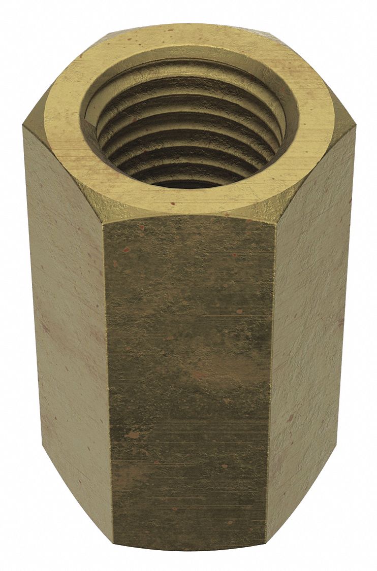 Coupling Nut: Zinc-Plated, Grade 2, Steel, 1 1/2"-6 Thread, 2 in Hex Wd, 3 1/2 in Lg