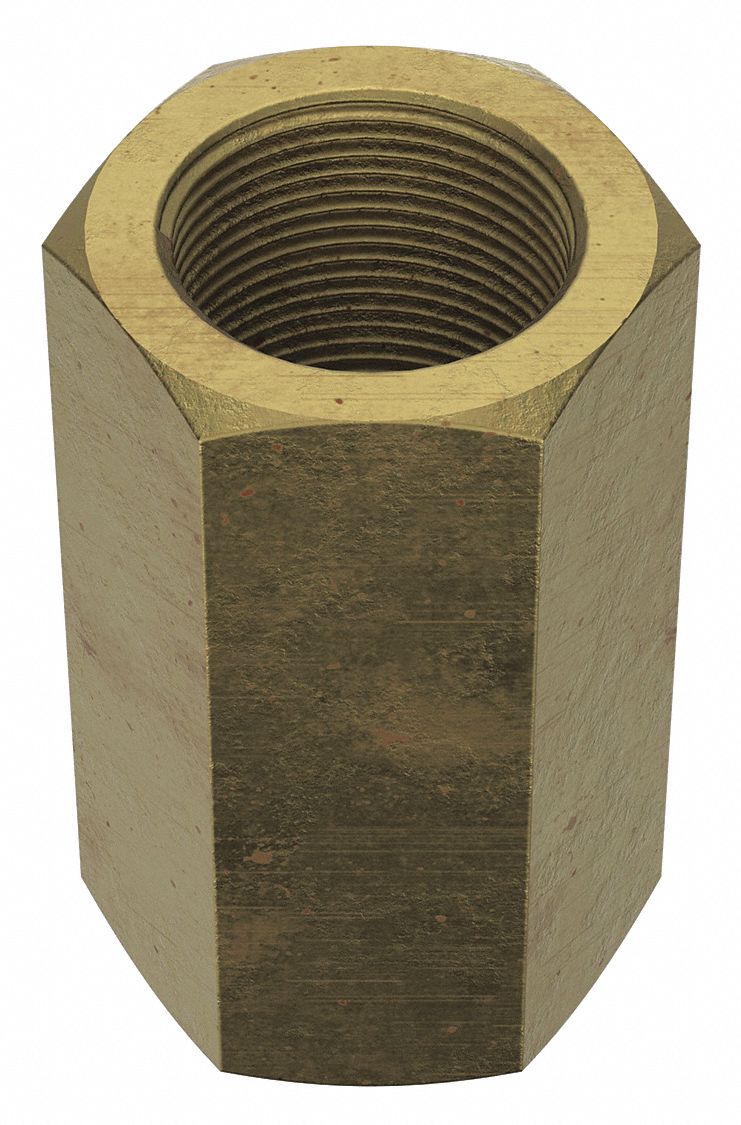 Coupling Nut: Zinc-Plated, Grade 2, Steel, 1 1/2"-12 Thread, 2 in Hex Wd, 3 1/2 in Lg