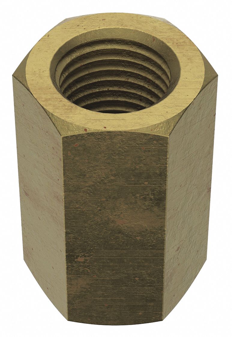 Coupling Nut: Zinc-Plated, Grade 2, Steel, 2"-4 1/2 Thread, 2 3/4 in Hex Wd, 4 1/2 in Lg