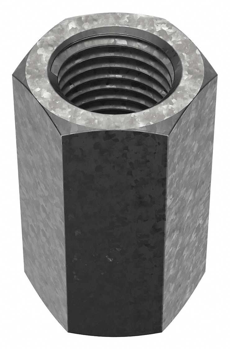 Coupling Nut: Hot-Dipped Galvanized, Grade 2, Steel, 1 1/2"-6 Thread, 2 in Hex Wd, 3 1/2 in Lg, 2 PK