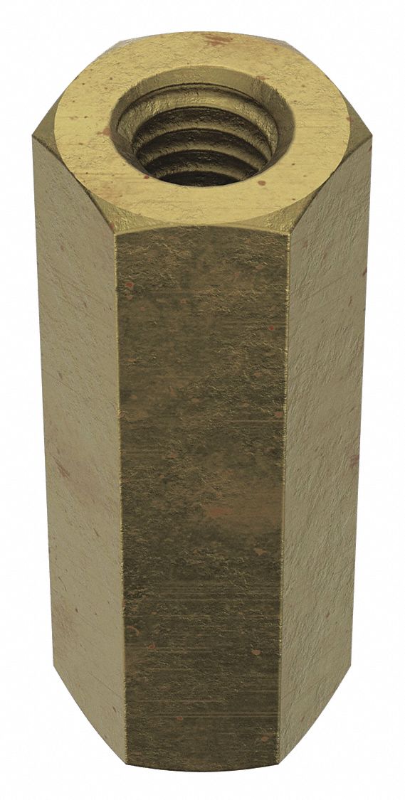 Coupling Nut: Zinc-Plated, Grade 2, Steel, 3/8"-16 Thread, Left Hand, 5/8 in Hex Wd, 5 PK