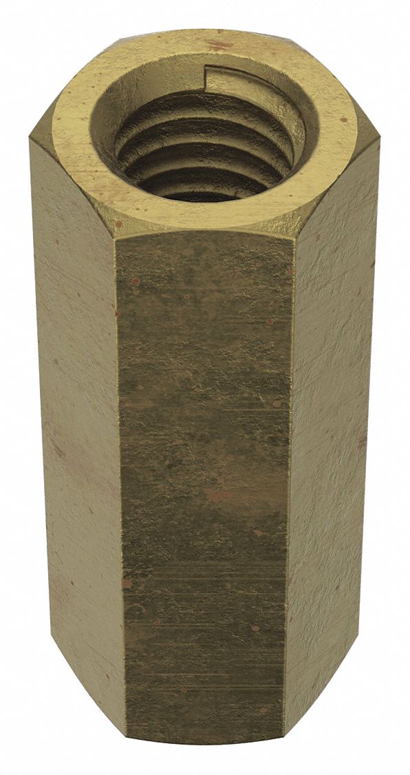 Coupling Nut: Zinc-Plated, Grade 2, Steel, 1/2"-13 Thread, Left Hand, 11/16 in Hex Wd, 5 PK