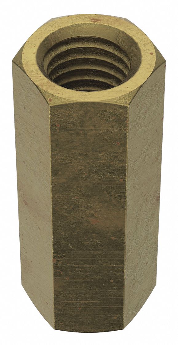 Coupling Nut: Zinc-Plated, Grade 2, Steel, 5/8"-11 Thread, Left Hand, 13/16 in Hex Wd, 4 PK