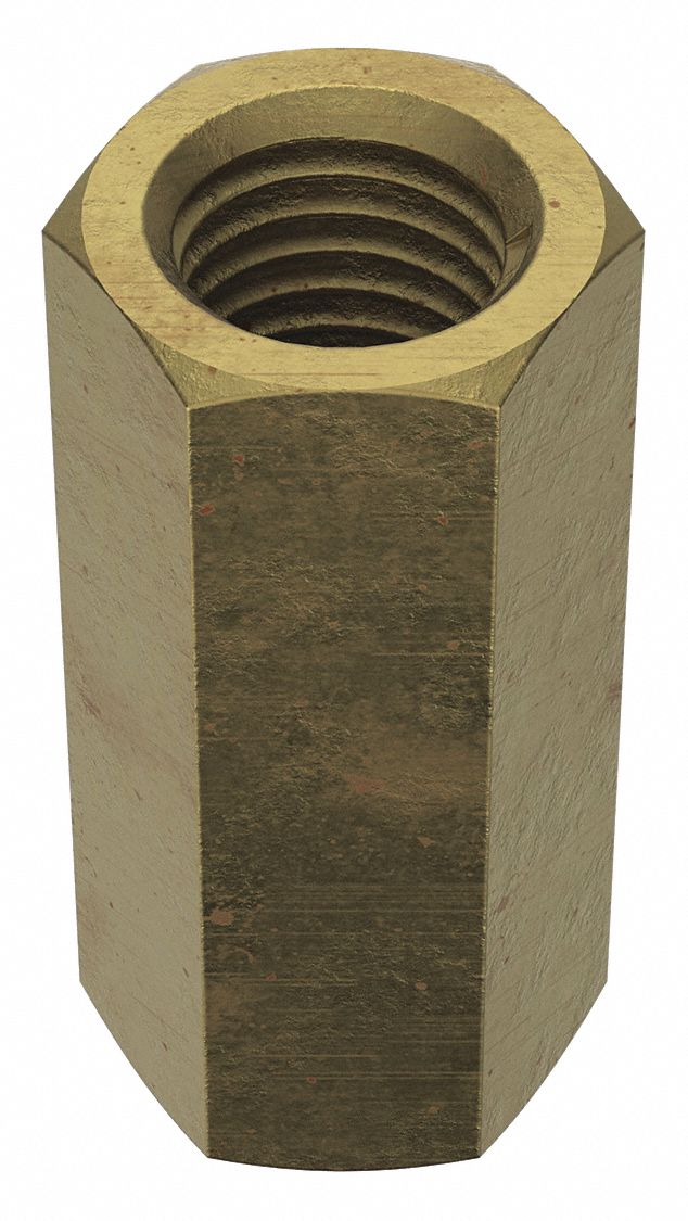 Coupling Nut: Zinc-Plated, Grade 2, Steel, 3/4"-10 Thread, Left Hand, 1 in Hex Wd, 2 1/4 in Lg, 2 PK