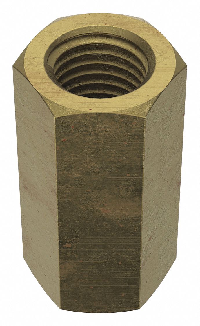 Coupling Nut: Zinc-Plated, Grade 2, Steel, 1"-8 Thread, Left Hand, 1 3/8 in Hex Wd, 2 PK