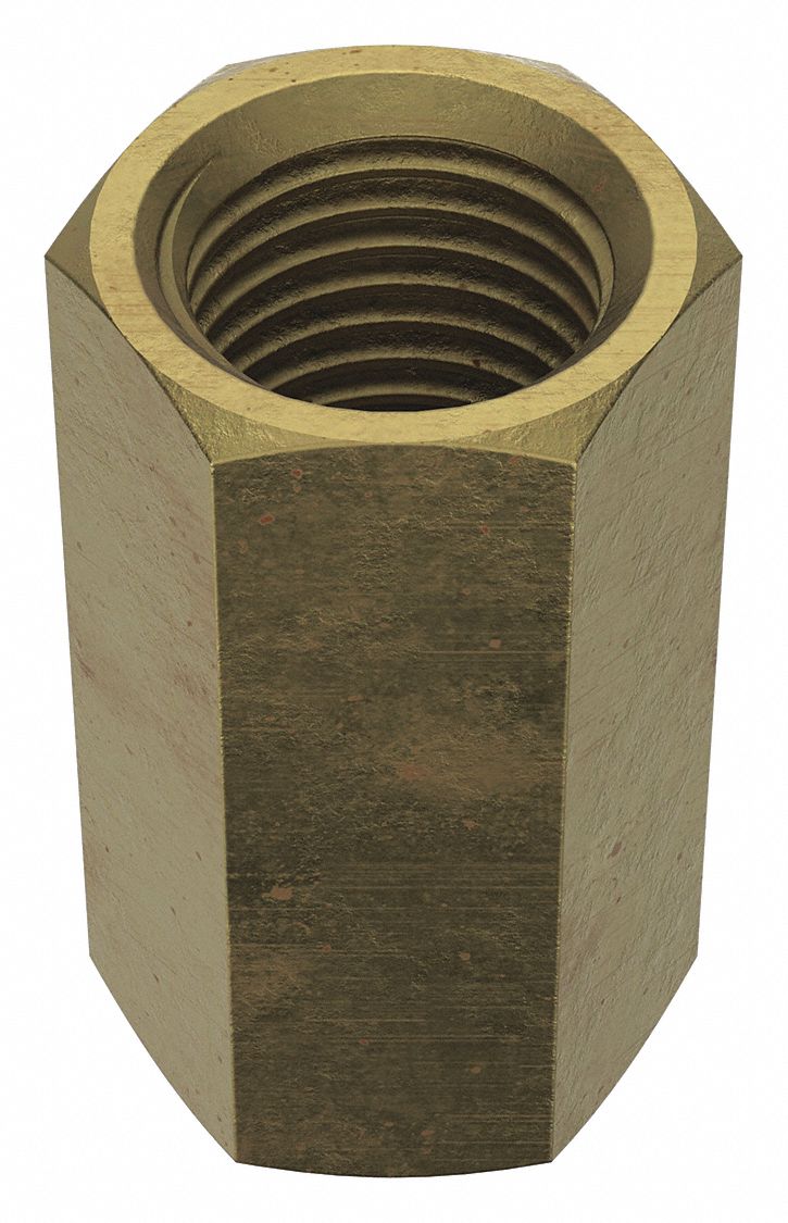 Coupling Nut: Zinc-Plated, Grade 2, Steel, 1 1/4"-7 Thread, Left Hand, 1 5/8 in Hex Wd, 2 PK