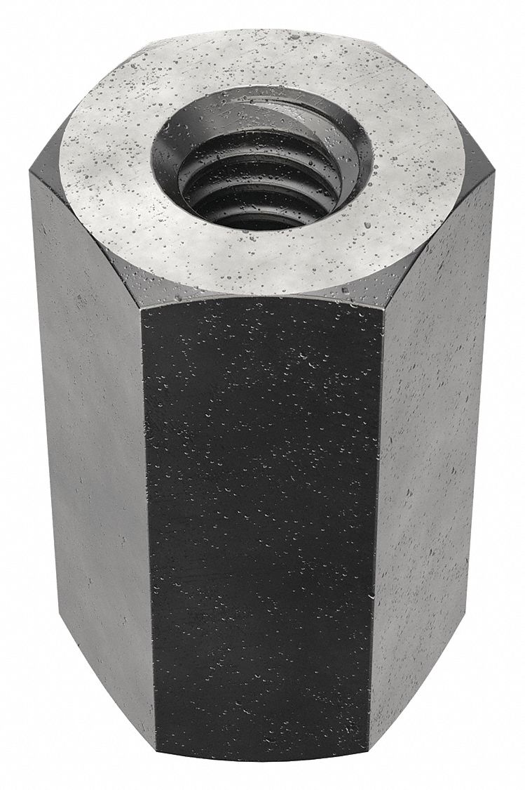 Coupling Nut: Plain, Grade 2H, Steel, 1/4"-20 Thread, 1/2 in Hex Wd, 7/8 in Lg