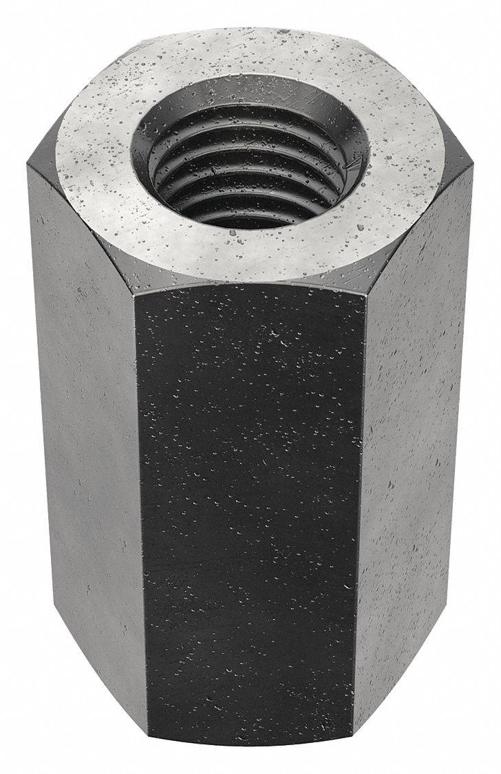 Coupling Nut: Plain, Grade 2H, Steel, 3/4"-10 Thread, 1 1/4 in Hex Wd, 2 1/4 in Lg