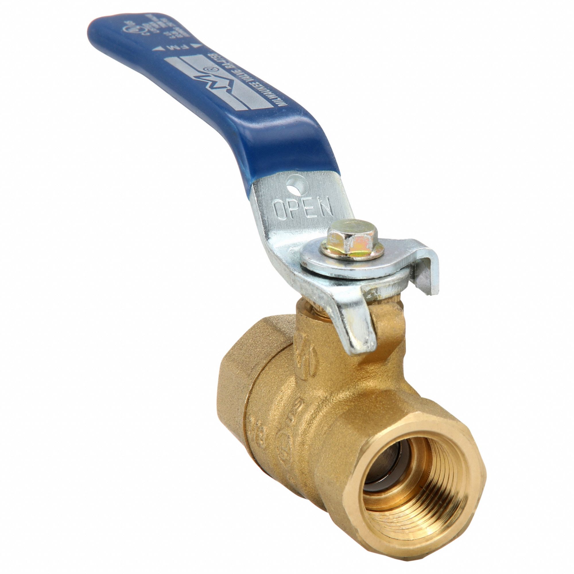 Manual Two-Way Ball Valve: 3/8 in, Brass, Straight, FNPT x FNPT, Full Port Ball Port