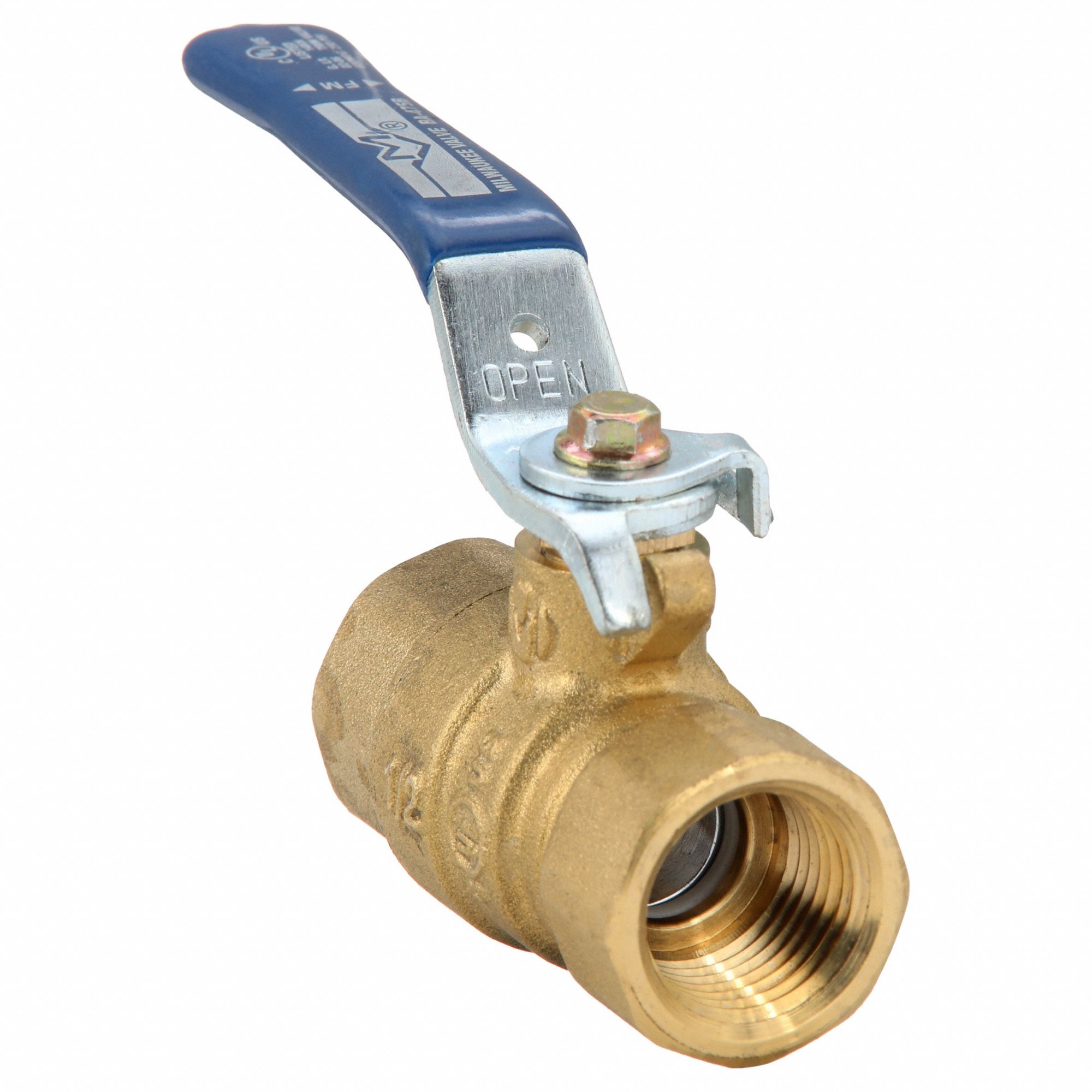 Manual Two-Way Ball Valve: 1/2 in, Brass, Straight, FNPT x FNPT, Full Port Ball Port