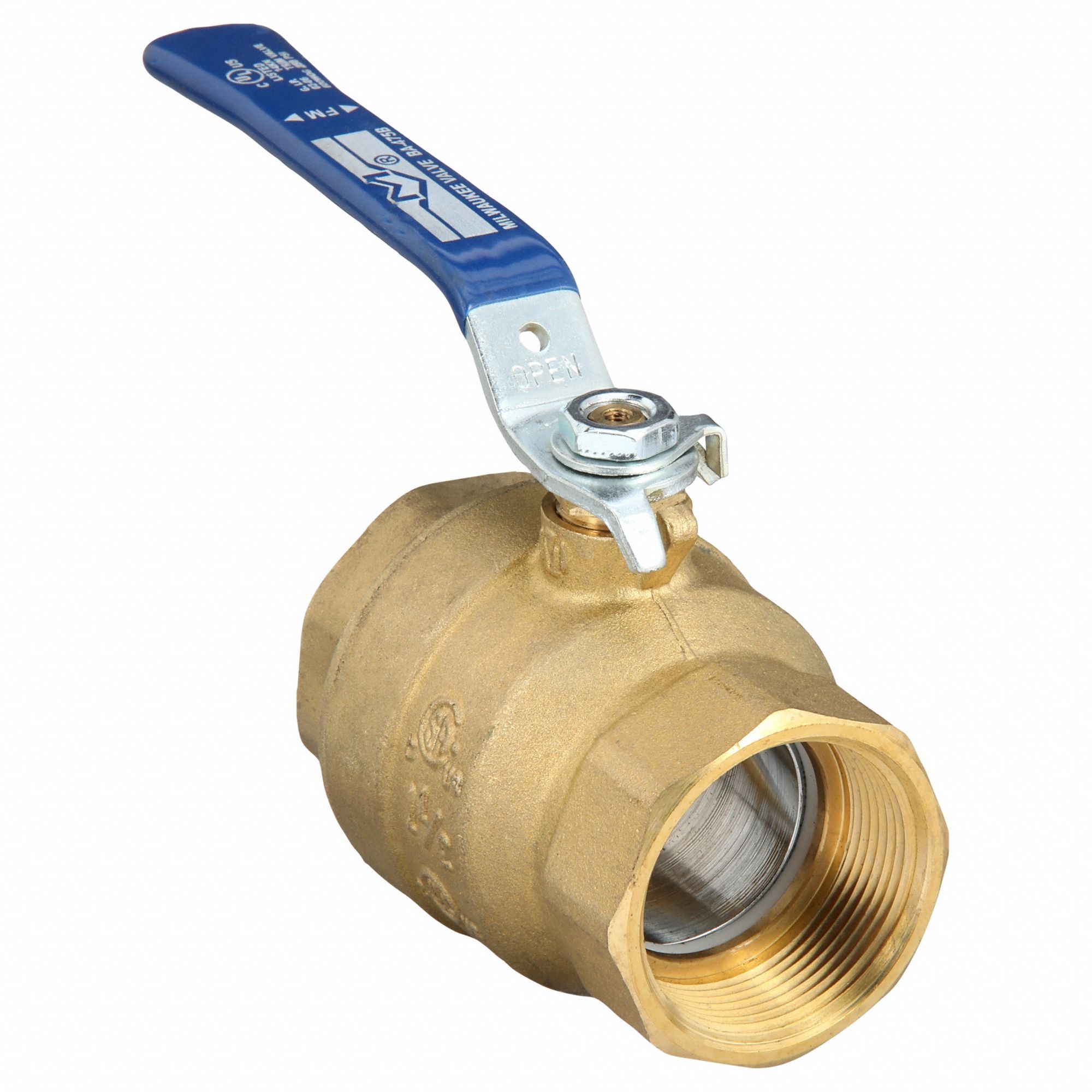 Manual Two-Way Ball Valve: 1 1/2 in, Brass, Straight, FNPT x FNPT, Two-Piece, Blue