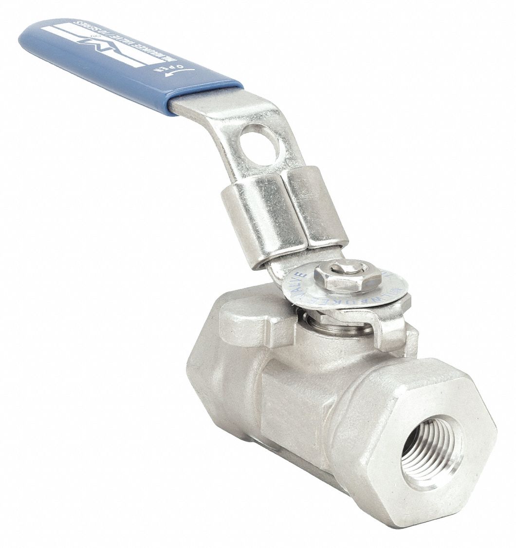 MANUAL TWO-WAY BALL VALVE: ⅜ IN, STAINLESS STEEL, STRAIGHT, FNPT X FNPT, ONE-PIECE