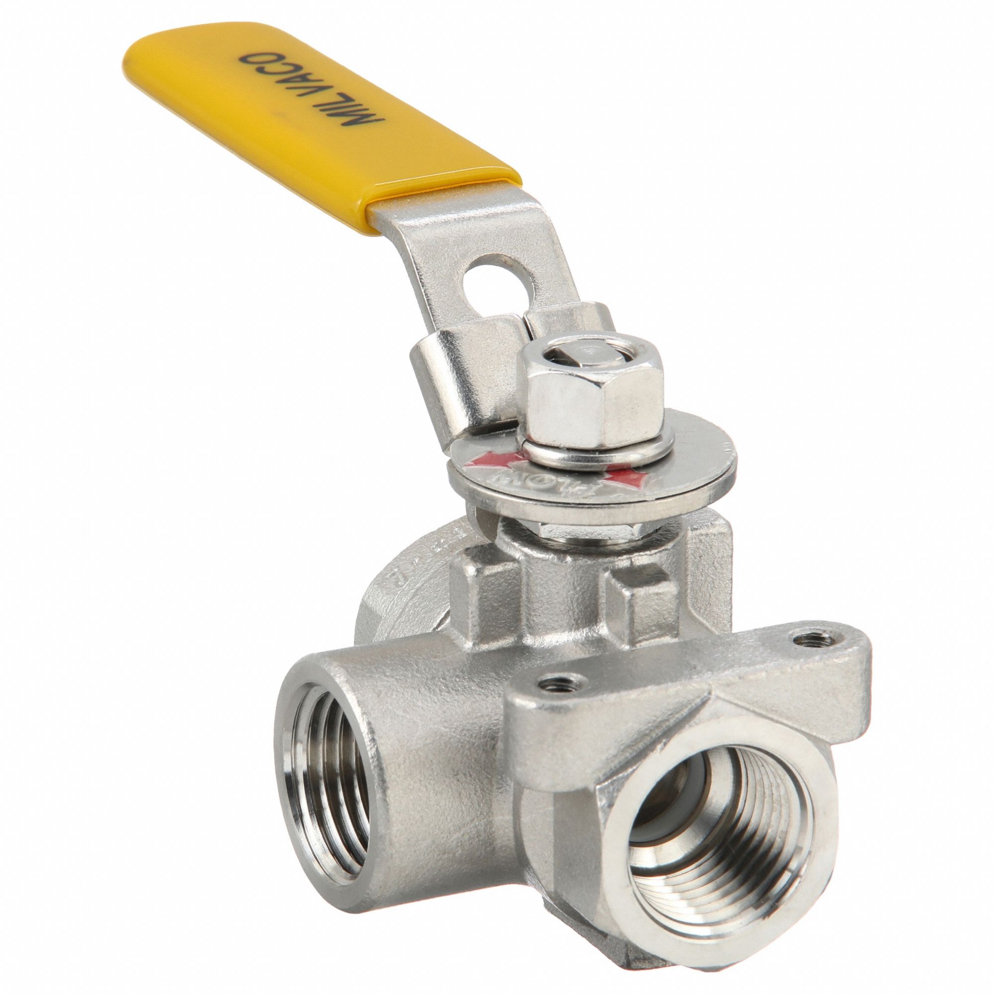 Manual Three-Way Ball Valve: 1/2 in, CF8M Stainless Steel, L Flow, Two-Piece