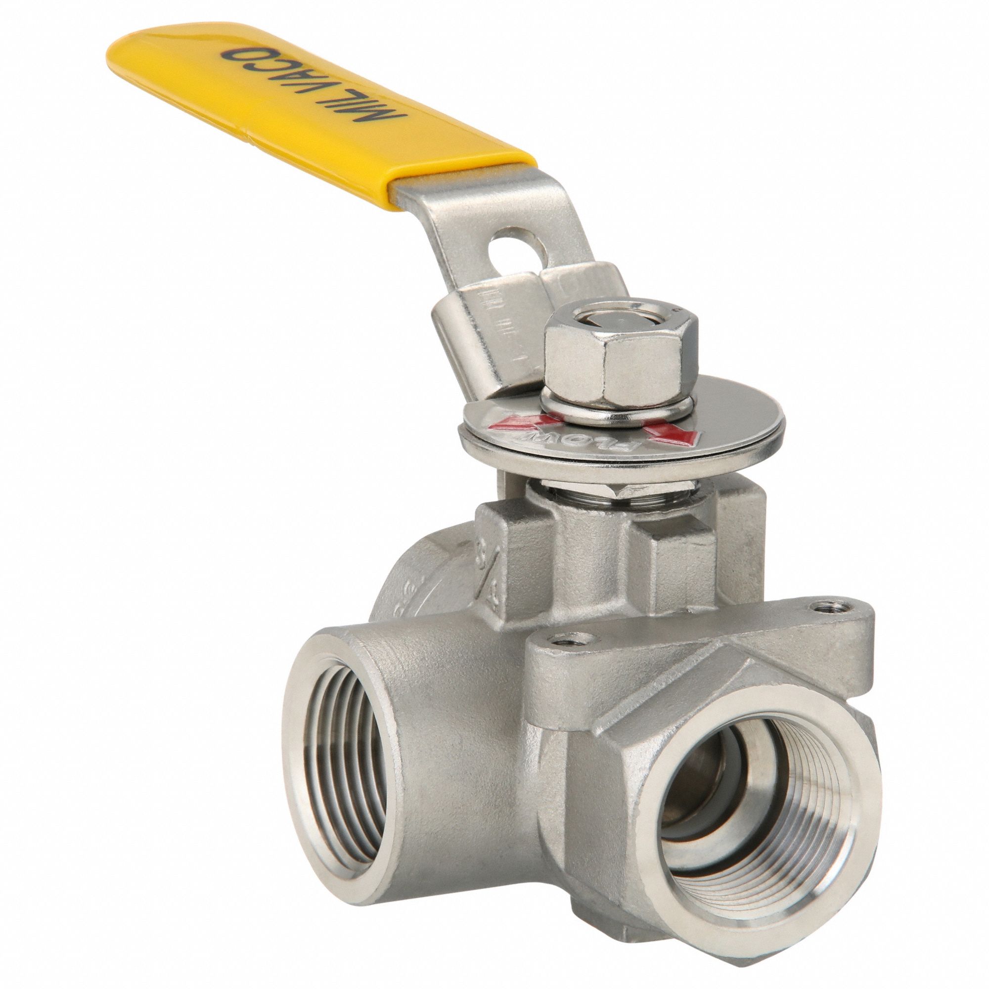 Manual Three-Way Ball Valve: 3/4 in, CF8M Stainless Steel, L Flow, Two-Piece