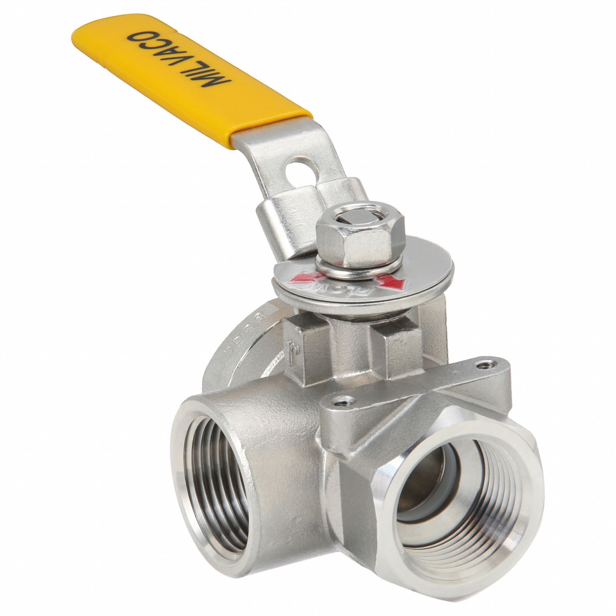 Manual Three-Way Ball Valve: 1 in, CF8M Stainless Steel, L Flow, FNPT x FNPT x FNPT