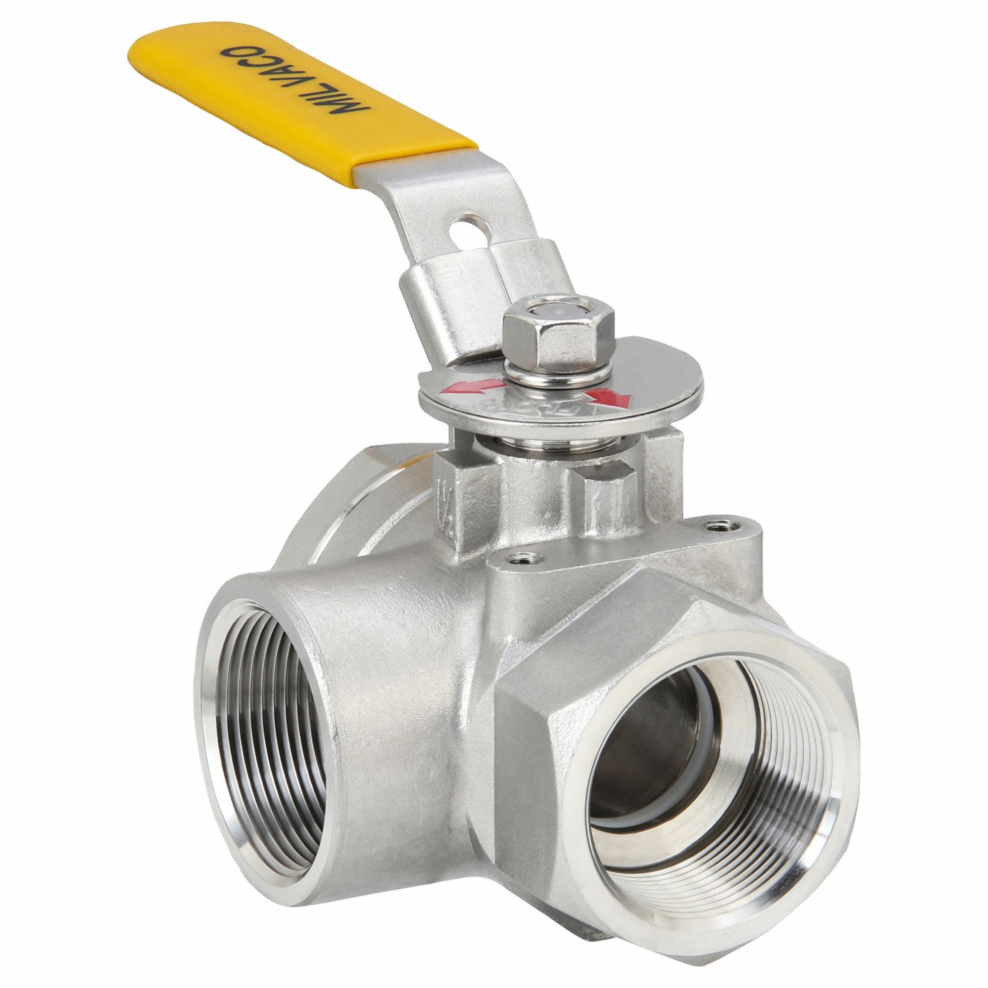 Manual Three-Way Ball Valve: 1 1/2 in, CF8M Stainless Steel, L Flow, Two-Piece