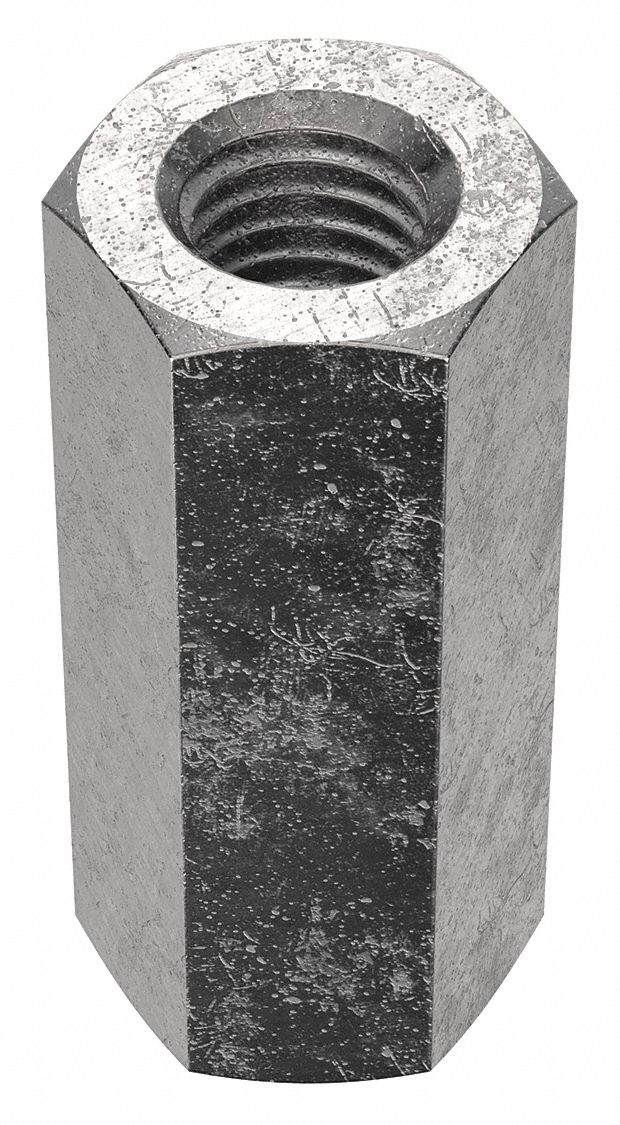Coupling Nut: Plain, 18-8, Stainless Steel, M10x1.50 Thread, 5/8 in Hex Wd, 1 1/2 in Lg