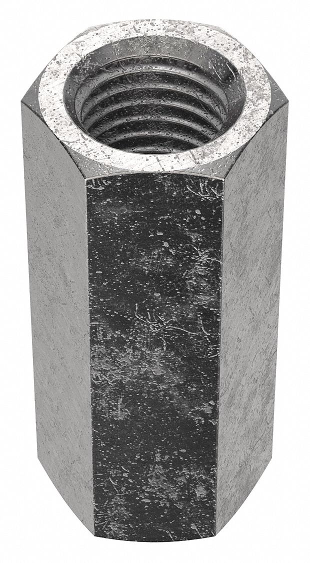 Coupling Nut: Plain, 18-8, Stainless Steel, M12x1.75 Thread, 5/8 in Hex Wd, 1 1/2 in Lg