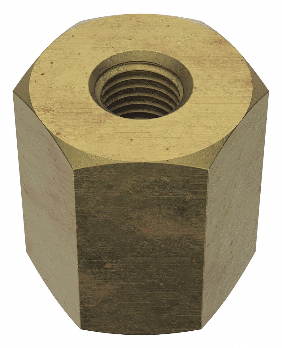 Coupling Nut: Zinc-Plated, Grade 2, Steel, M4x0.70 Thread, 3/8 in Hex Wd, 7/16 in Lg