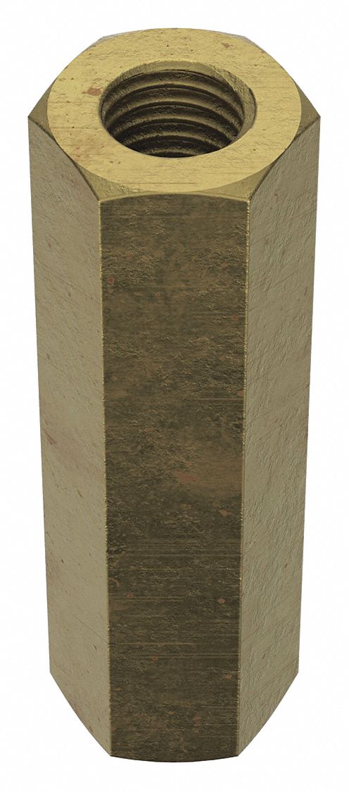 Coupling Nut: Zinc-Plated, Grade 2, Steel, M6x1.00 Thread, 7/16 in Hex Wd, 1 1/2 in Lg, 10 PK