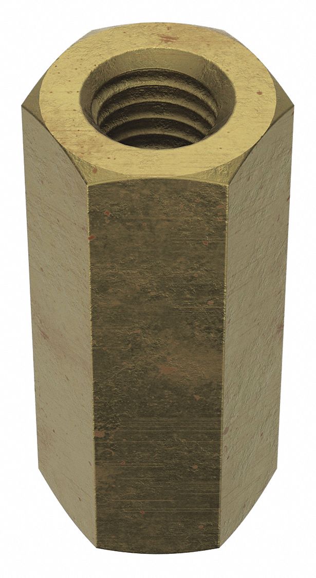 Coupling Nut: Zinc-Plated, Grade 2, Steel, M10x1.50 Thread, 5/8 in Hex Wd, 1 1/2 in Lg, 10 PK