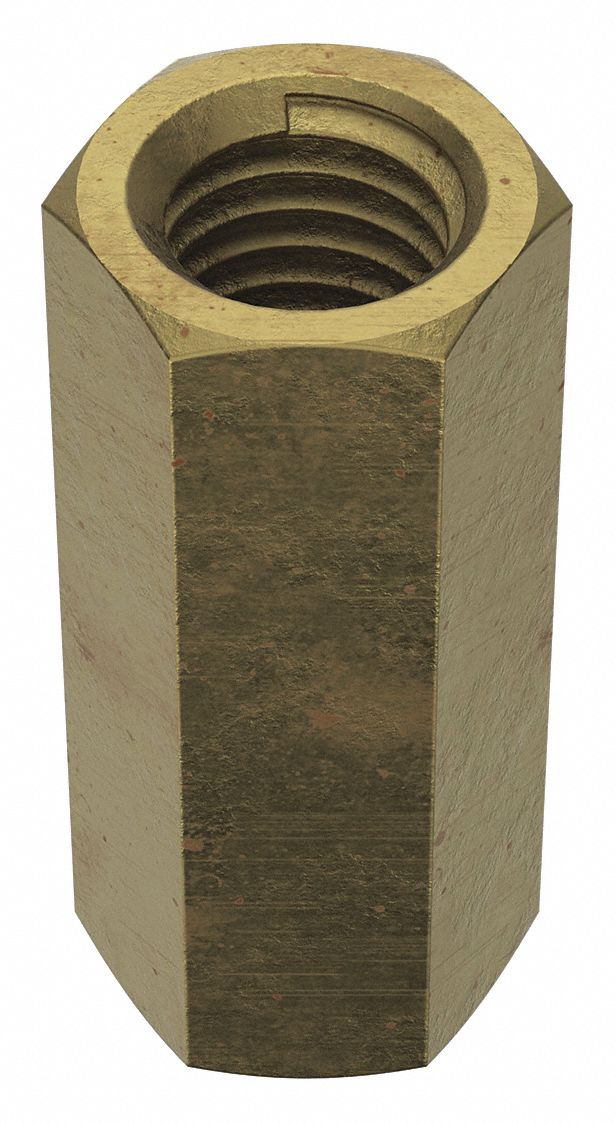 Coupling Nut: Zinc-Plated, Grade 2, Steel, M12x1.75 Thread, 5/8 in Hex Wd, 1 1/2 in Lg, 10 PK