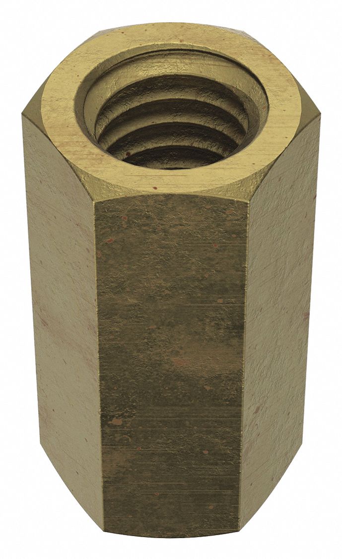 Coupling Nut Reducer: Grade 2, Steel, 3/8"-16 Thread Size A, 1/4"-20 Thread Size B, 1 in Lg, 10 PK