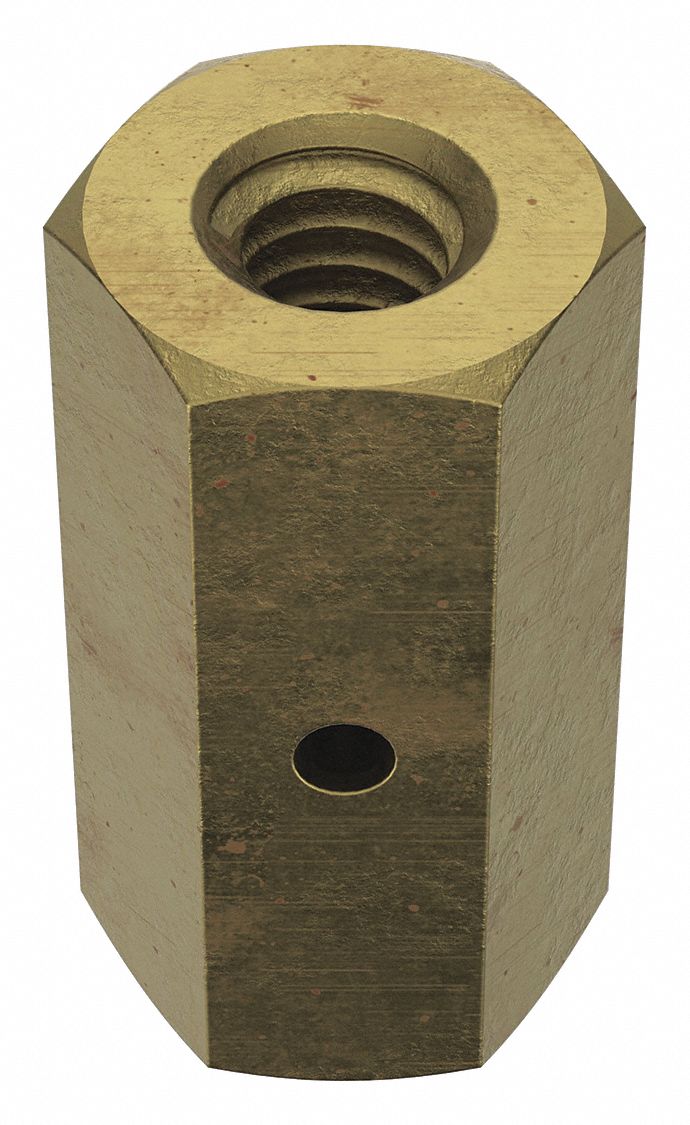 Coupling Nut: With Sight Hole, Steel, Grade 2, Zinc-Plated, #8-32 Thread, 5/16 in Hex Wd, 5 PK