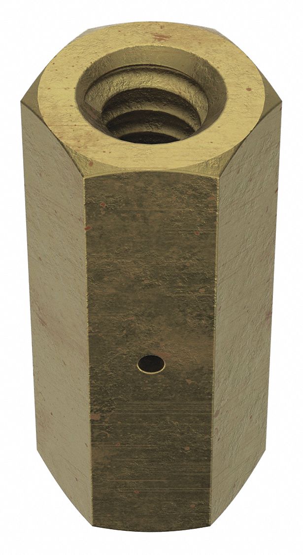 Coupling Nut: With Sight Hole, Steel, Grade 2, Zinc-Plated, #10-24 Thread, 5/16 in Hex Wd, 5 PK