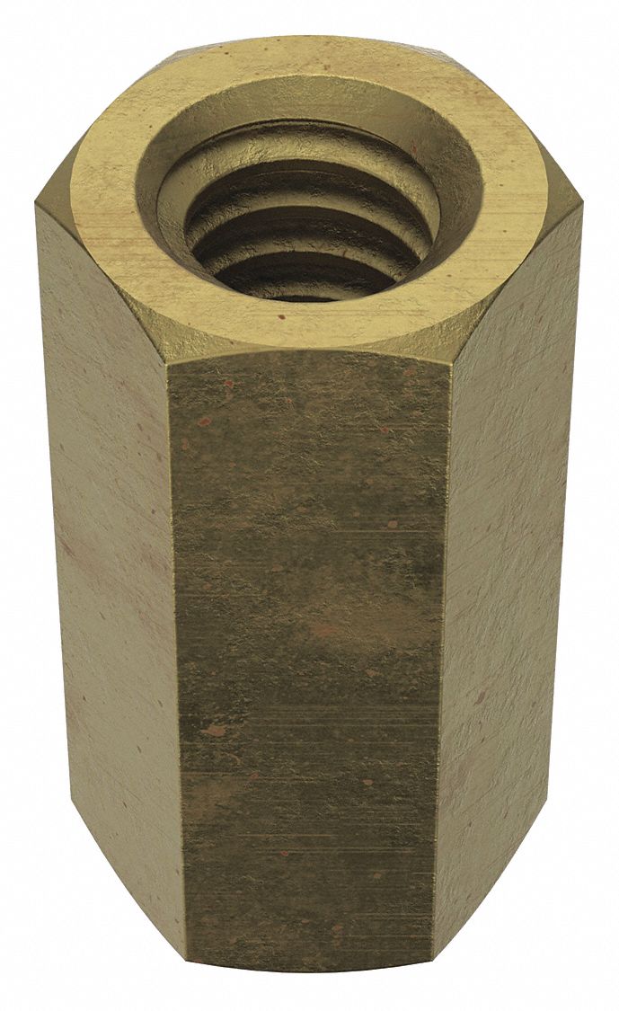 Coupling Nut: With Sight Hole, Steel, Grade 2, Zinc-Plated, 1/4"-20 Thread, 3/8 in Hex Wd, 5 PK