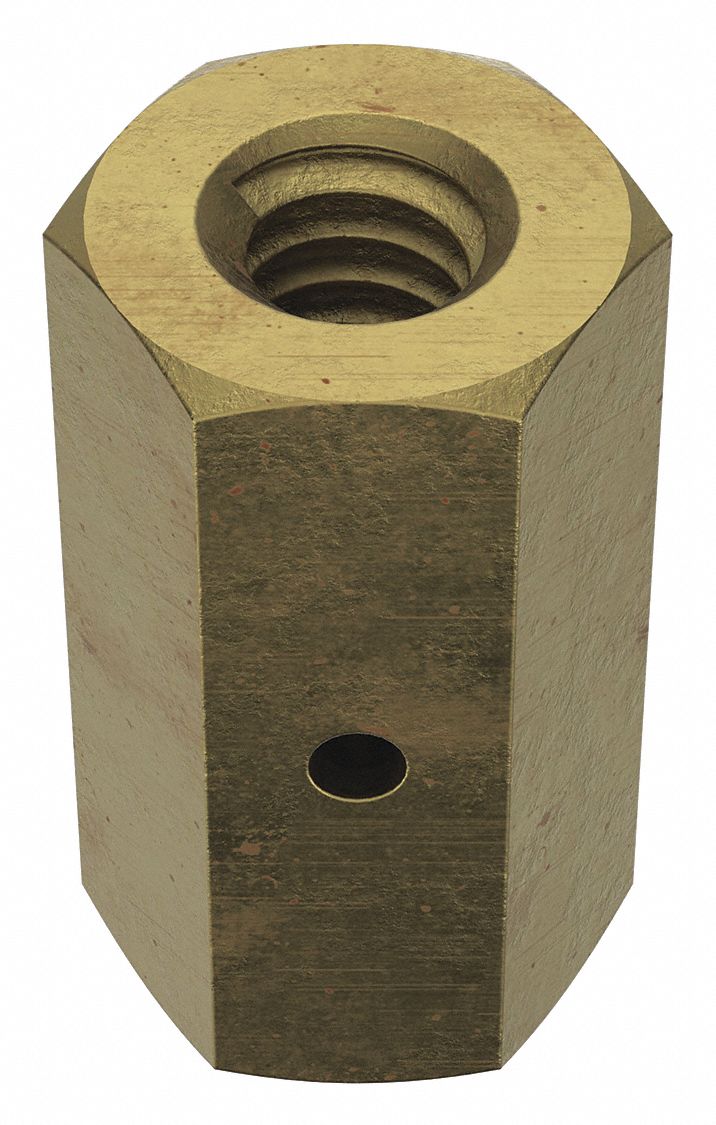 Coupling Nut: With Sight Hole, Steel, Grade 2, Zinc-Plated, 5/16"-18 Thread, 1/2 in Hex Wd, 5 PK