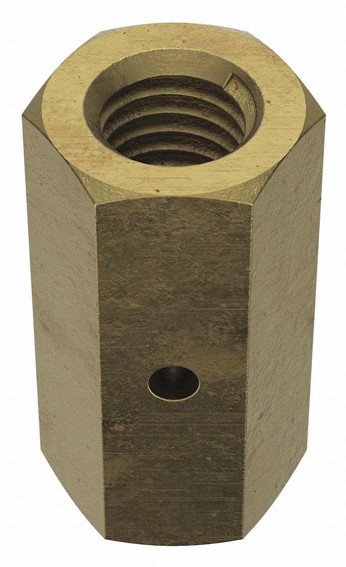 Coupling Nut: With Sight Hole, Steel, Grade 2, Zinc-Plated, 5/8"-11 Thread, 15/16 in Hex Wd, 5 PK