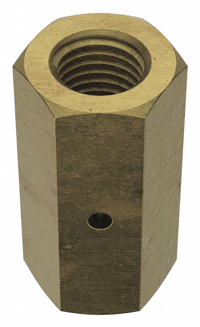 Coupling Nut: With Sight Hole, Steel, Grade 2, Zinc-Plated, 1"-8 Thread, 1 1/2 in Hex Wd, 2 PK