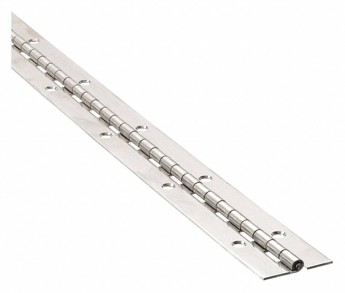 Piano Hinge: Stainless Steel, 48 in Leaf Ht, 3/4 in Leaf Wd