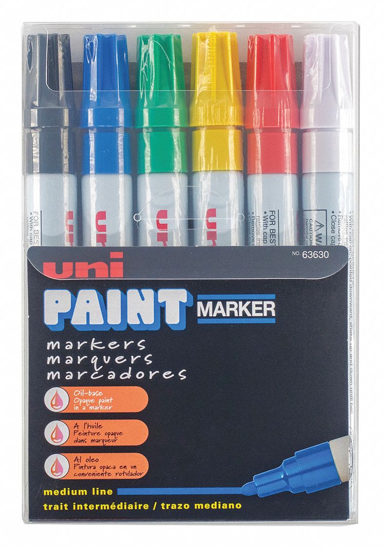 Paint Marker: Paint, Blacks/Blues/Greens/Reds/Whites/Yellows, Bullet, 6 PK