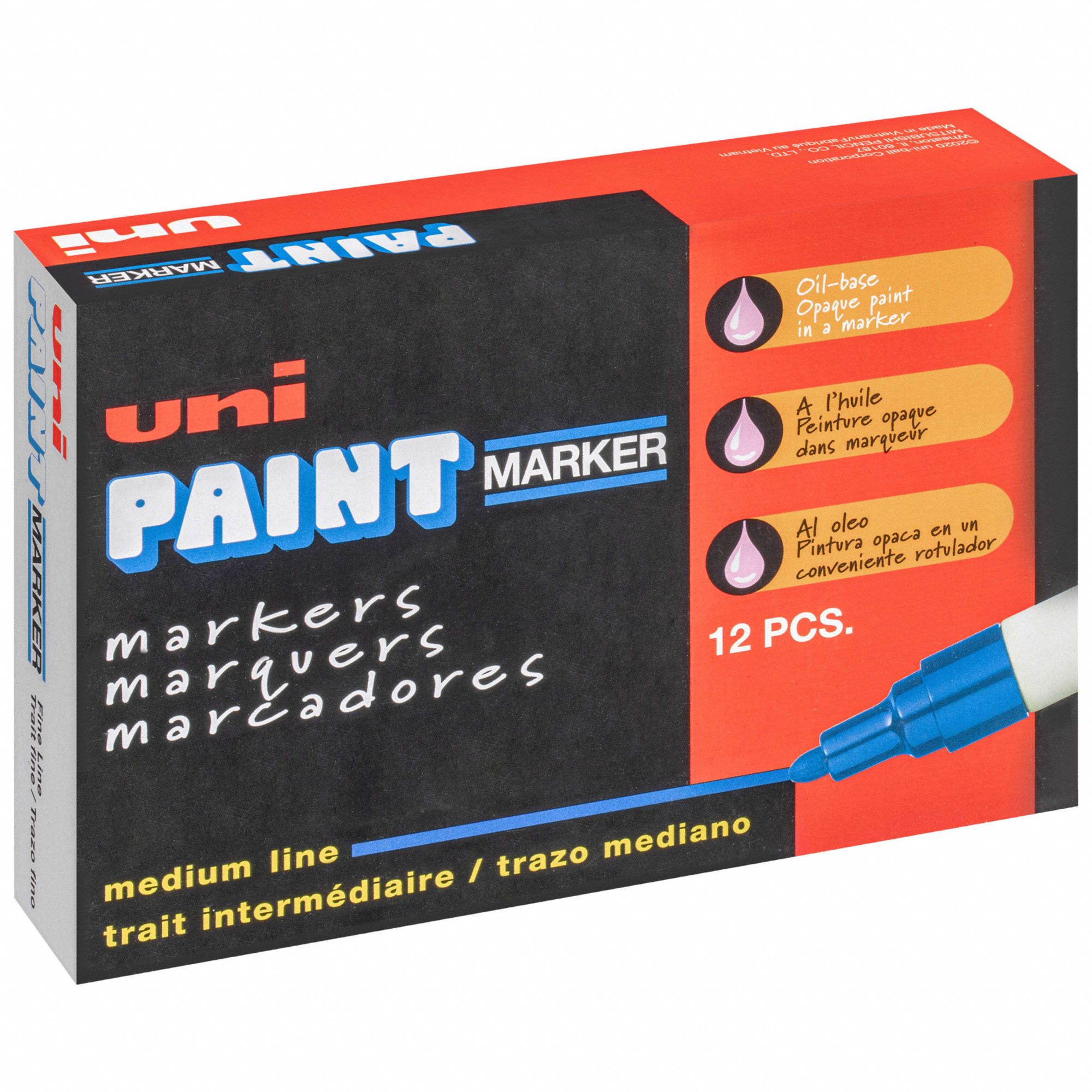 Paint Marker: Bullet, Capped, 12 Markers per Pack, Black, Permanent Ink, 12 PK