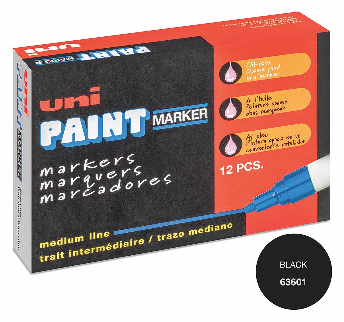 Paint Marker: Paint, Blacks, Medium Marking Tool Tip Size Group, Bullet, 12 PK