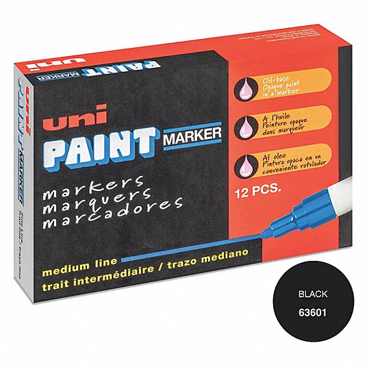 Paint Marker: Paint, Blacks, Medium Marking Tool Tip Size Group, Bullet, 12 PK