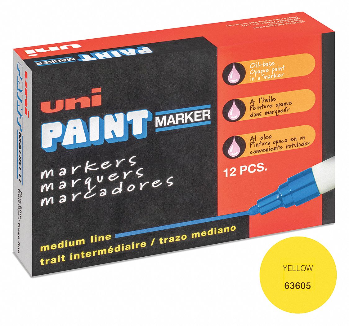 Paint Marker: Paint, Yellows, Medium Marking Tool Tip Size Group, Bullet, Paint Markers, 12 PK