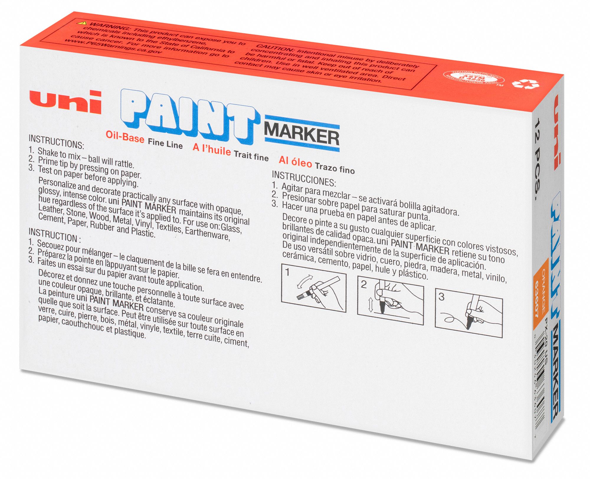 UNIPAINT Permanent Paint Marker, PaintBased, Oranges Color Family, Medium Tip, 12 PK 1JU86