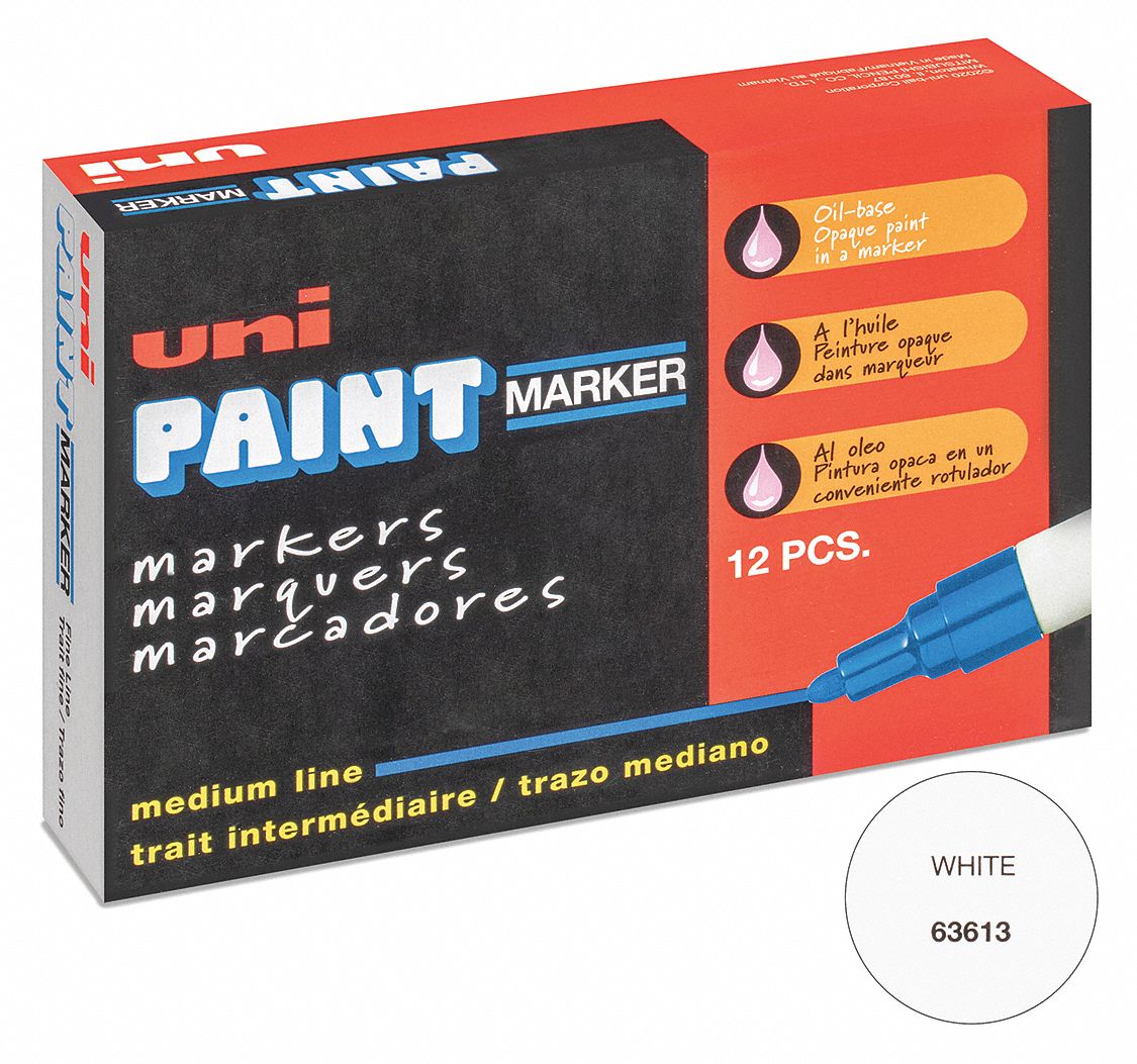 Paint Marker: Cardboard/Concrete/Fabric/Glass/Grout/Metal/Paper/Plastic/Rubber/Stone/Wood, 12 PK