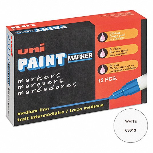 Paint Marker: Cardboard/Concrete/Fabric/Glass/Grout/Metal/Paper/Plastic/Rubber/Stone/Wood, 12 PK
