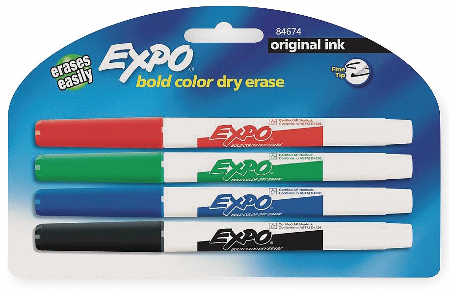 Dry Erase Marker Set, Fine, Barrel Type Original, PK 4 - Grainger