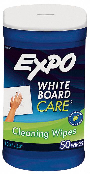 Dry Erase Board Cleaning Wipes: Dirt/Ghosting/Grease/Shadowing, 6 x 9 in Size, 50 PK
